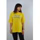 Yazı Baskılı Duble Kol Yırtmaçlı Oversize Kadın T-Shirt Sarı