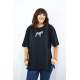 Zebra Nakış İşlemeli Duble Kol Yırtmaçlı Oversize Kadın T-Shirt Siyah