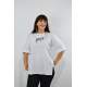Zebra Nakış İşlemeli Duble Kol Yırtmaçlı Oversize Kadın T-Shirt Beyaz