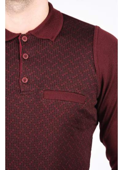 Çizgi Triko Erkek Polo Yaka Desenli Kol ve Bel Lastikli Kışlık Dokuma Triko Kazak - Bordo Çizgi Triko Erkek Polo Yaka Desenli Kol ve Bel Lastikli Kışlık Dokuma Triko Kazak - Bordo
