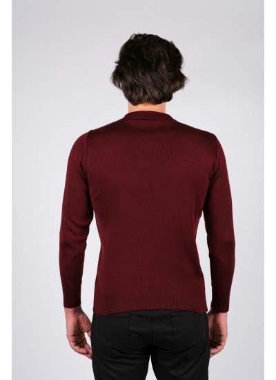 Çizgi Triko Erkek Polo Yaka Desenli Kol ve Bel Lastikli Kışlık Dokuma Triko Kazak - Bordo Çizgi Triko Erkek Polo Yaka Desenli Kol ve Bel Lastikli Kışlık Dokuma Triko Kazak - Bordo