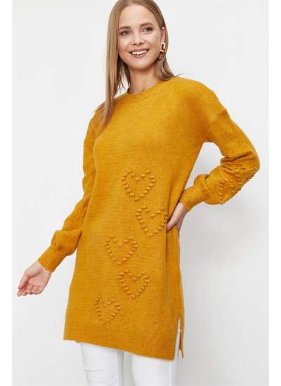 Kadın Hardal Kalpli Triko Tunik Kadın Hardal Kalpli Triko Tunik