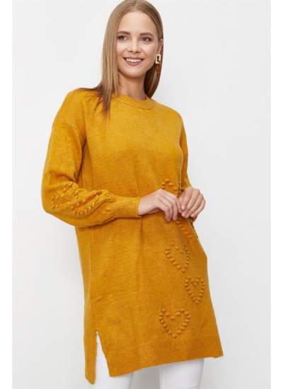 Kadın Hardal Kalpli Triko Tunik Kadın Hardal Kalpli Triko Tunik